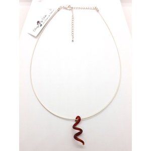 Red Glass Twist Silver Necklace